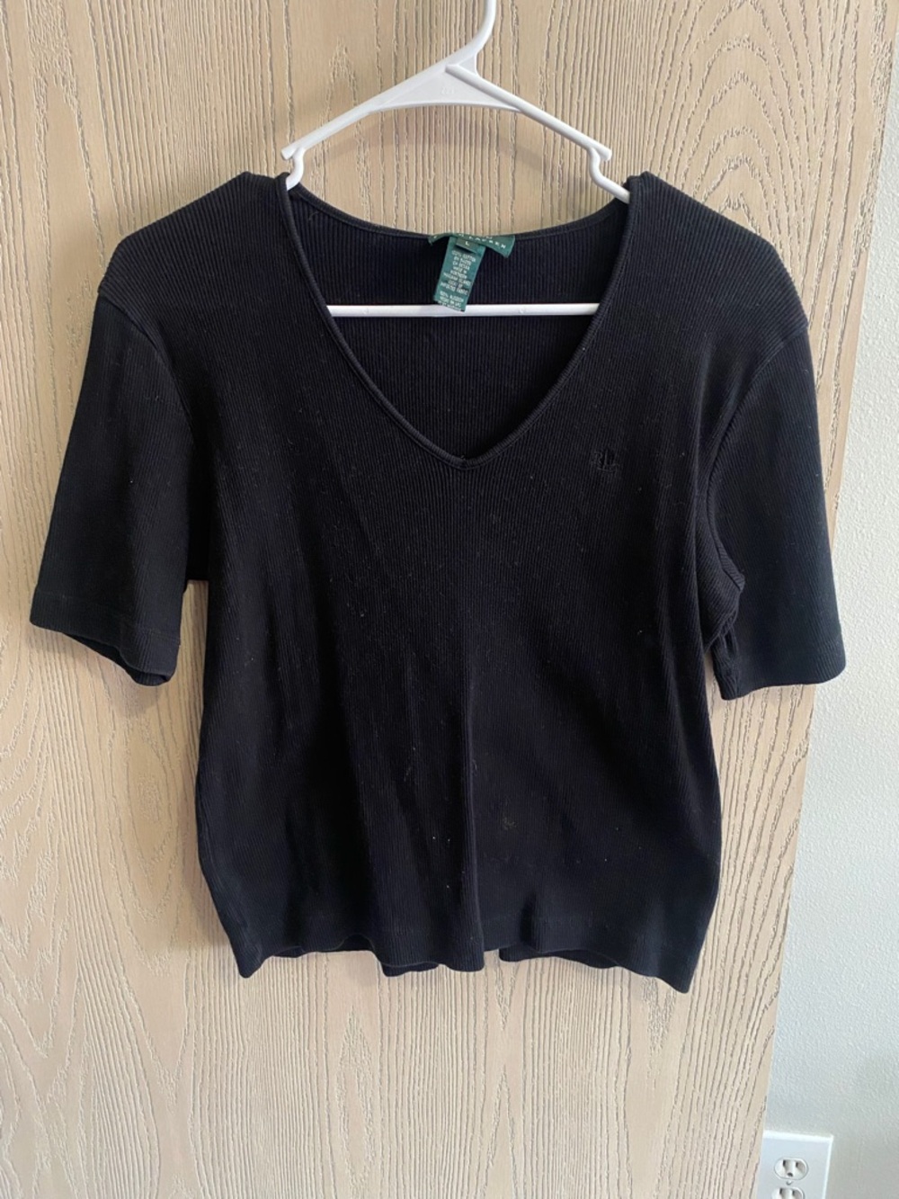 Ralph Lauren Black Short-Sleeve V-Neck Ribbed Tee